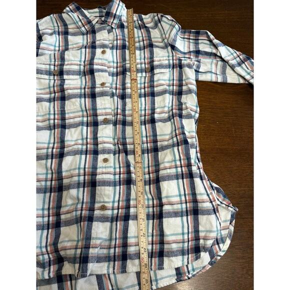 Madewell Women Small Long Sleeve 3/4 Button Up Plaid Flannel Shirt Pockets Fall - Picture 6 of 10